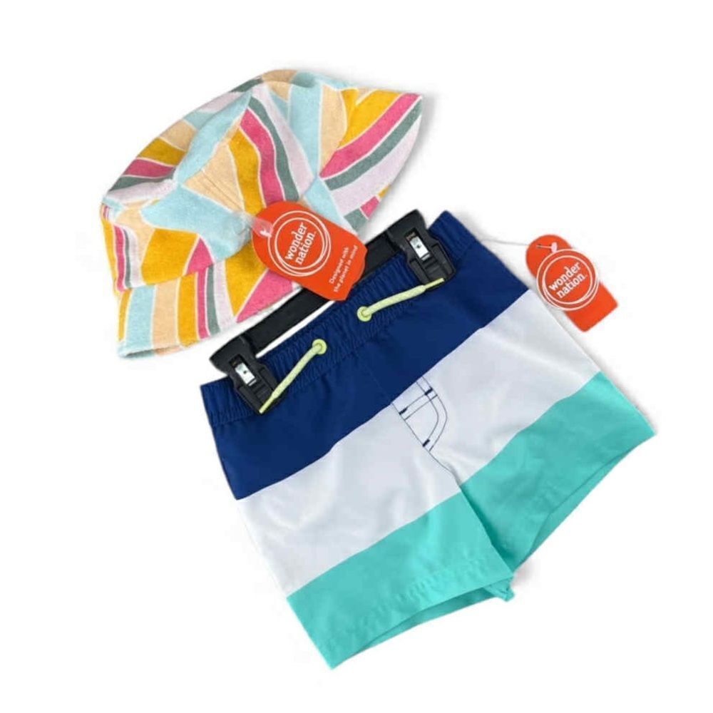 Baby Boys Quick Dry Swim Trunks Shorts & Bucket Hat Size 18M